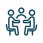 Das Bild zeigt drei Personen an einem Tisch, die sich unterhalten in einer ASA-Sitzung