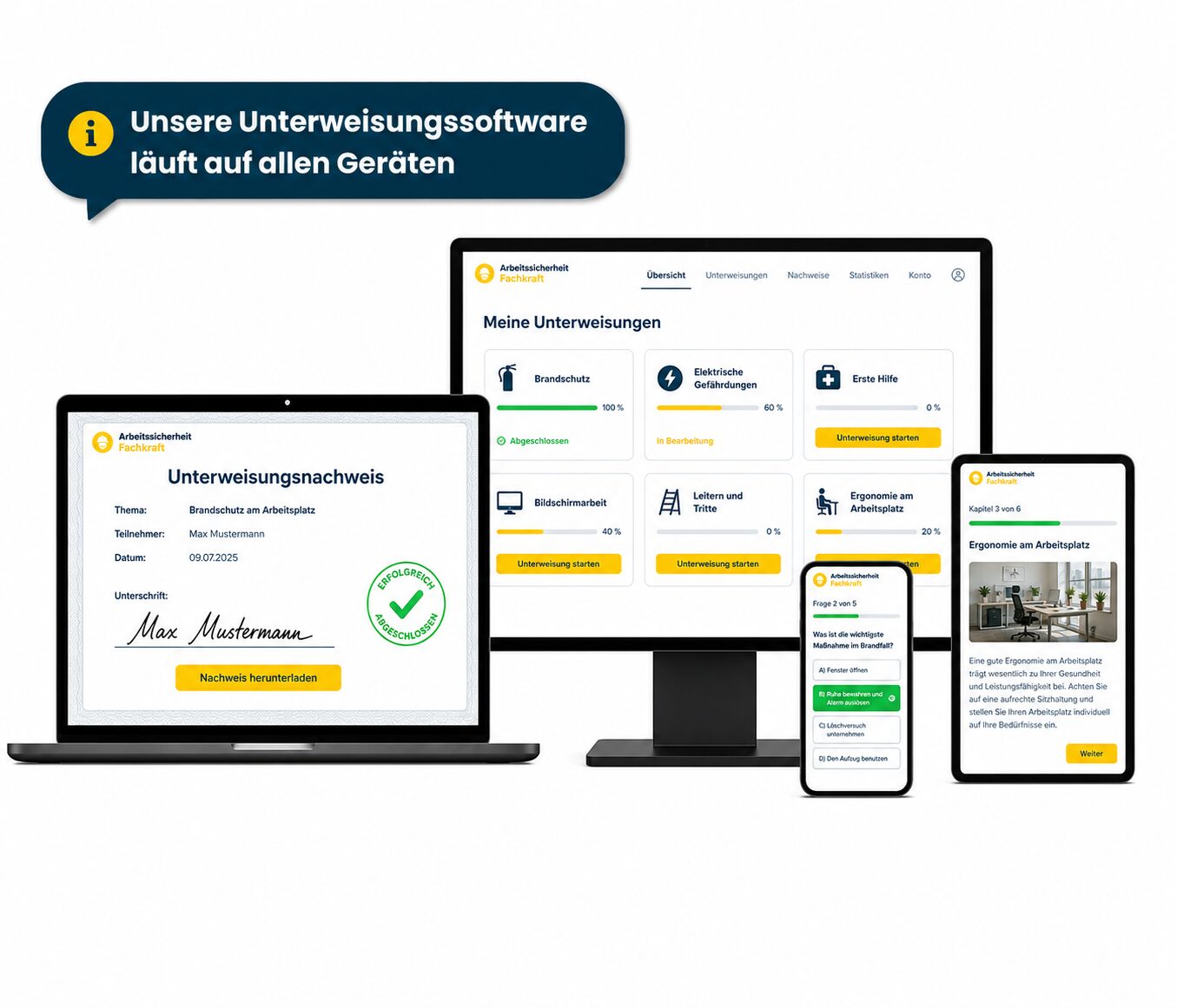 Unterweisungssoftware online auf allen Geräten mit digitalem Unterweisungsnachweis